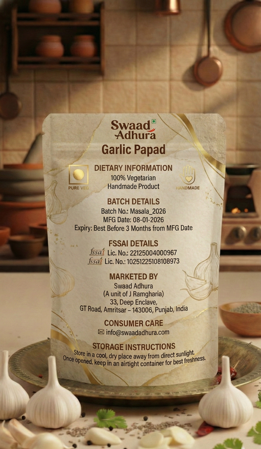Swaad Adhura™ Garlic Papad | Traditional Handmade Punjabi Papad from Amritsar